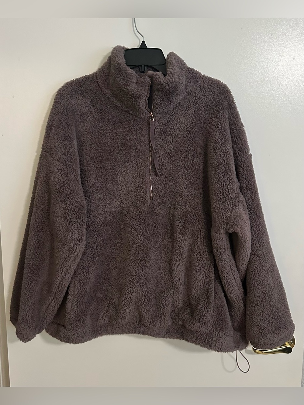 Maternity Cozy Half-Zip Sherpa Pullover Sweater - Taupe